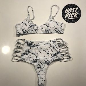 Marbled Sexy Cheeky High Waisted Strappy Bikini
